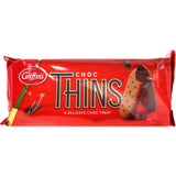 Thin and crispy Griffins Chocolate Biscuits Thins, perfect for snacking with tea or coffee. Vegan-friendly and irresistibly tasty.