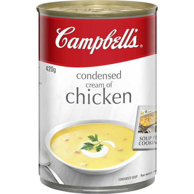 Creamy Campbell's Cream Of Chicken Soup in a can, perfect for quick meals and versatile cooking options.