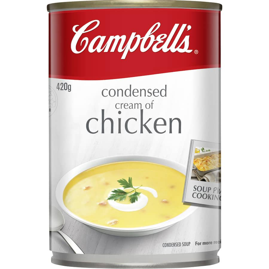 Creamy Campbell's Soup Cream Of Chicken Canned, perfect for quick meals or as a base for delicious recipes.