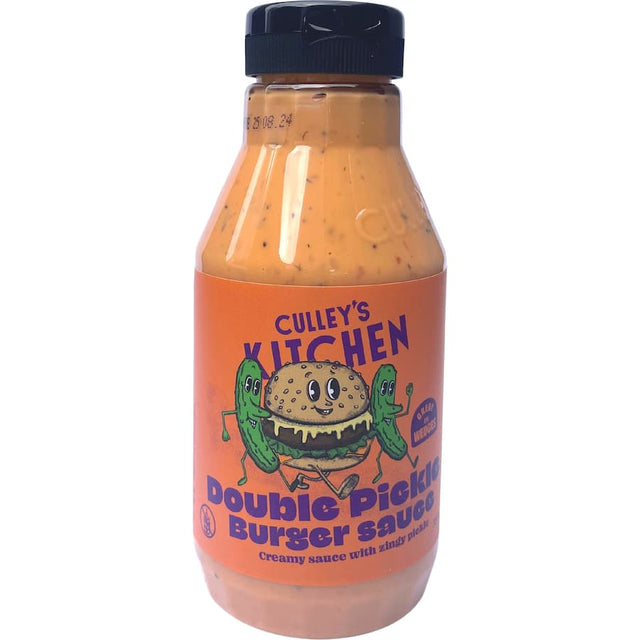 Culley's Kitchen Burger Sauce Double Pickle, a zesty blend of pickles and mayo, elevating burgers and meals with bold flavor.