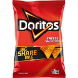 Doritos Supreme Cheese Share Bag featuring crispy corn chips coated in bold cheese flavor, perfect for sharing at any event.