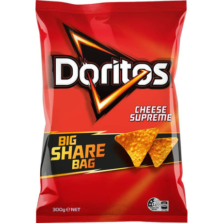 Doritos Supreme Cheese Share Bag featuring crispy corn chips coated in bold cheese flavor, perfect for sharing at any event.