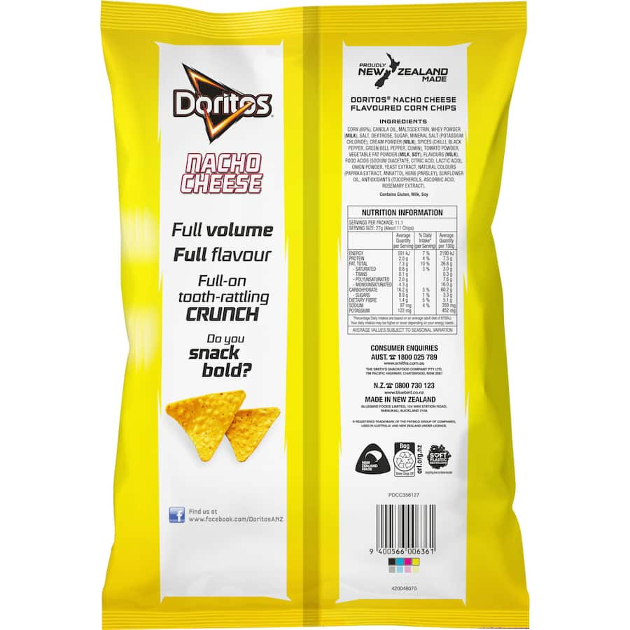 Doritos Nacho Cheese Share Bag filled with crunchy corn chips, perfect for parties and bold snacking experiences.