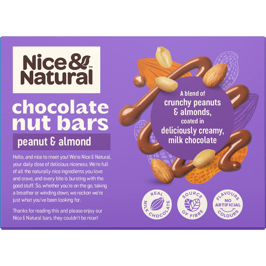 Nut bars with chocolate coating, featuring peanuts and almonds for a tasty, nutritious snack on-the-go.