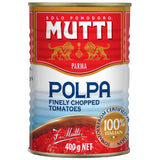 Finely chopped Italian tomatoes in a can, perfect for sauces, stews, and a variety of culinary dishes.