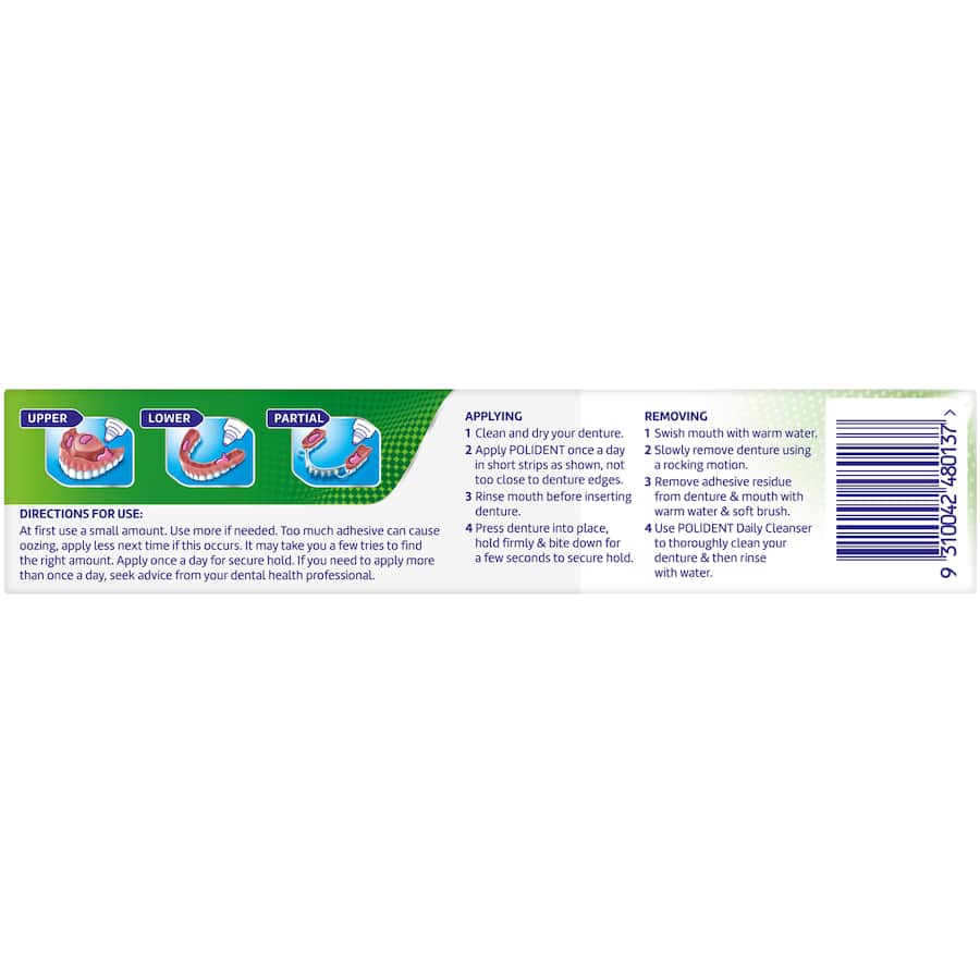 Polident Denture Adhesive Cream Flavour Free offers strong all-day hold and comfort without altering food flavors.