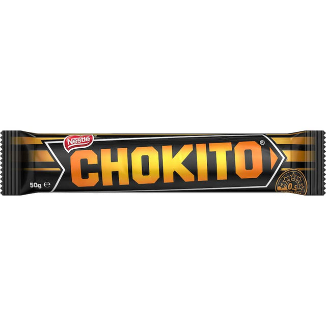 Nestle Chokito Chocolate Bar featuring chewy caramel fudge, crispy balls, and creamy milk chocolate, made from sustainable cocoa.