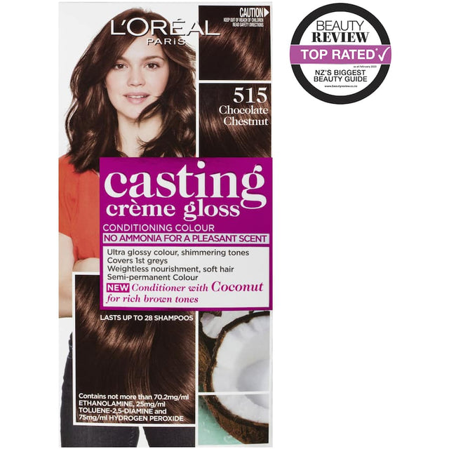 L'Oreal Paris Casting Hair Colour Crème in Chocolate Chestnut, offering glossy, no-ammonia color for vibrant, nourished hair.