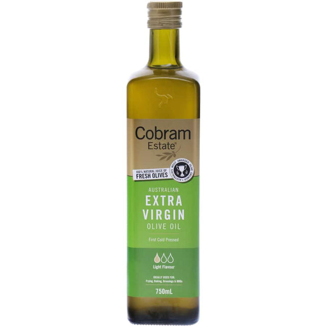 Cobram Estate Extra Virgin Lite Olive Oil features fresh fruity aromas with hints of apple and sweetness, ideal for enhancing dishes.