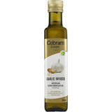 Cobram Estate Garlic Olive Oil bottle showcasing rich infused flavor, perfect for enhancing dishes and FODMAP friendly.