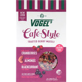 Vogels Cafe Style Muesli Toasted Berry, gluten-free with toasted oats and a mix of real berries for a nutritious breakfast.