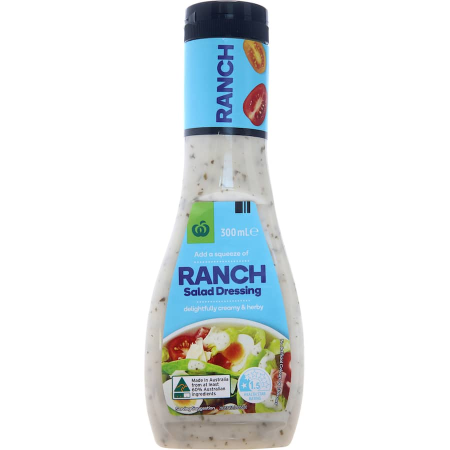 Creamy Woolworths Ranch Dressing with zesty herbs, perfect for salads, dips, and marinades, made with no artificial additives.