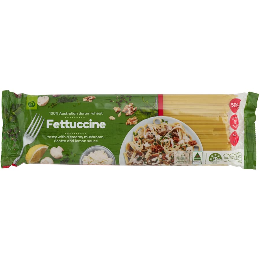 Creamy Woolworths Pasta Fettuccine made from 100% Australian durum wheat, perfect with mushroom and ricotta sauce.