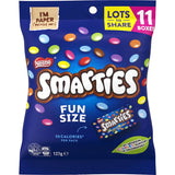 Colorful Nestle Chocolate Sharepack Smarties, 11-pack of milk chocolates in a crispy shell, perfect for sharing and celebrating.