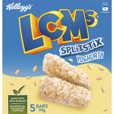 Kellogg's LCMs Split Stix Yoghurty bars with crispy rice and creamy yoghurt, perfect for kids' lunchboxes or snacks on the go.