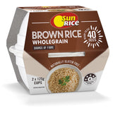 Nutty wholegrain brown rice in a microwave cup, ready in 40 seconds, perfect for quick, healthy meals. Gluten-free and nutritious.