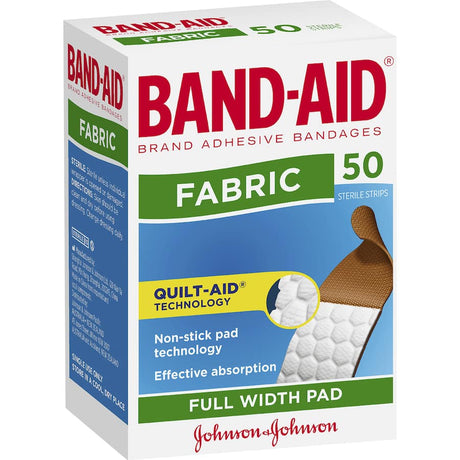 Flexible Band Aid Plasters with quilt-aid technology for comfort, non-stick pads, and greater coverage for cuts and scrapes.