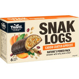 Tasti Muesli Bars Carob Apricot Snack Log with nuts, oats, and seeds, offering a healthy and delicious on-the-go snack option.