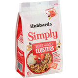 Hubbards Simply Muesli Berry Clusters with oats, coconut, and a mix of strawberries, blueberries, and raspberries.