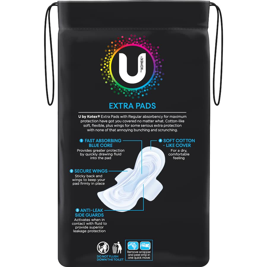 U By Kotex Maximum Protection Pads with wings offer comfortable, reliable protection for heavy flow days with a fast-absorbing core.