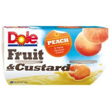 Dole Fruit & Custard snack features creamy custard with sweet peaches in a 492g shareable pack, perfect for guilt-free enjoyment.