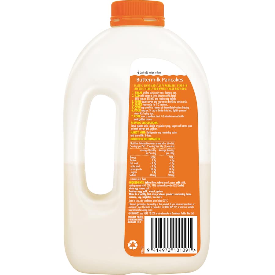 Edmonds Shaker Pancake Mix: convenient blend for light, fluffy pancakes, just add water and shake for quick breakfast delight.