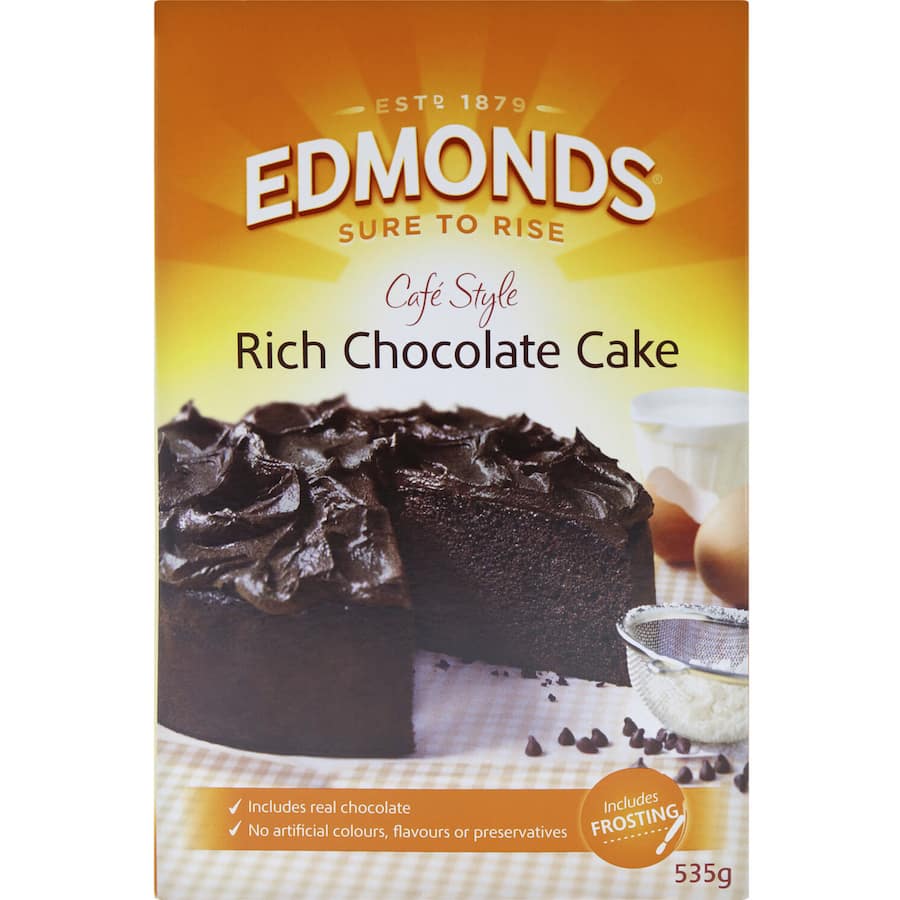 Rich chocolate cake mix for moist, café-style baking at home, made with premium ingredients for a decadent treat.