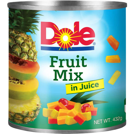 Delicious Dole Fruit Salad Mix featuring pineapple and papaya in natural juice, perfect for snacks or desserts.