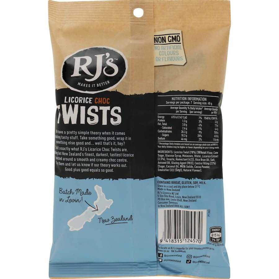 RJs Licorice Twist Chocolate featuring soft licorice filled with creamy milk chocolate for a unique, indulgent treat.