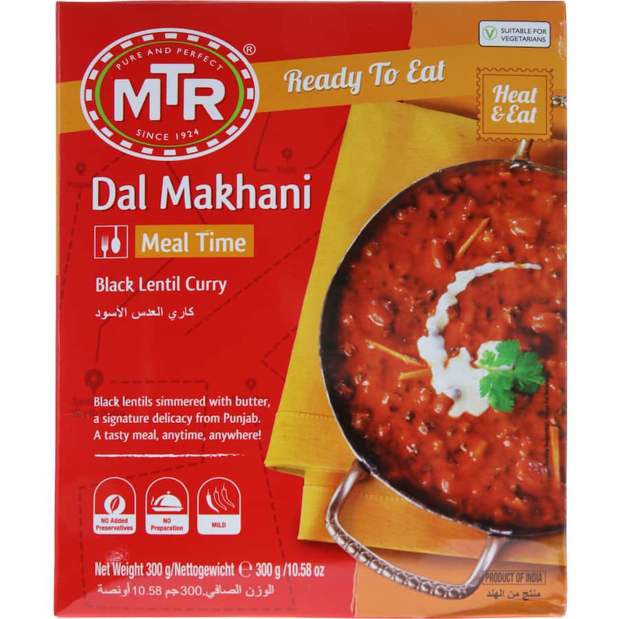 Mtr Indian Dal Makhani dish featuring creamy lentils and kidney beans in a rich tomato-butter sauce, perfect with rice or naan.