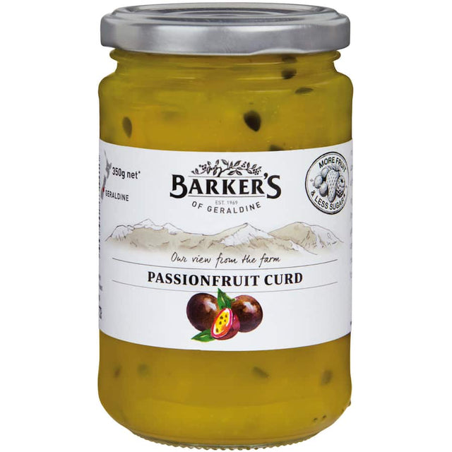 Delicious Barkers Passionfruit Curd, perfect for spreading, pairing with cheese, or filling pastries.