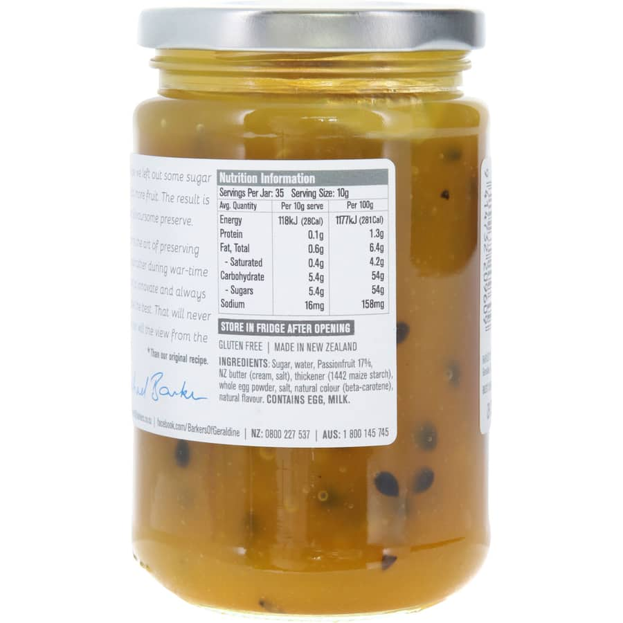 Barkers Fruit Paste Passionfruit Curd, a rich and tangy spread perfect for toast, cheese, and pastries.