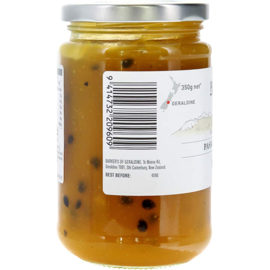 Barkers Fruit Paste Passionfruit Curd, a rich and tangy spread perfect for toast, cheese, or pastries, bursting with flavor.