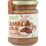 Creamy Macro Nut Butter Spread Almond made from organic almonds, perfect for toast, smoothies, and baking.