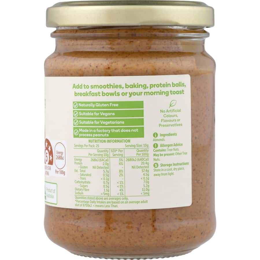 Creamy Macro Nut Butter Spread Almond, made from organic almonds, perfect for spreading, baking, or blending into smoothies.