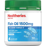Healtheries Fish Oil Value Pack 1500mg capsules with 50% more EPA and DHA for heart, joint, brain, and skin health support.