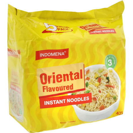 Bowl of Indomena Instant Noodles Oriental, featuring premium noodles and authentic Asian seasoning for a quick, delicious meal.