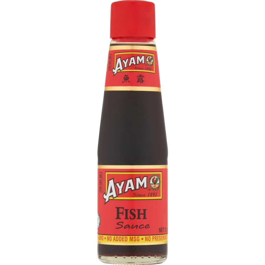 Ayam Fish Sauce bottle, showcasing rich umami flavor for authentic Thai, Vietnamese, and Chinese dishes.