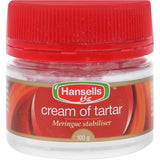 Hansells Cream Of Tartar, a premium baking ingredient for stabilizing egg whites and enhancing leavening power.