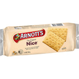 Arnotts Nice Biscuits with sugar sprinkles, featuring a crisp texture and subtle coconut flavor, perfect for tea time.