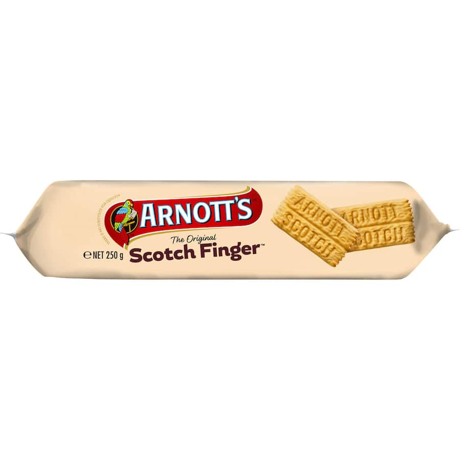 A pack of Arnotts Plain Scotch Fingers, featuring rich, buttery shortbread biscuits perfect for tea or coffee.