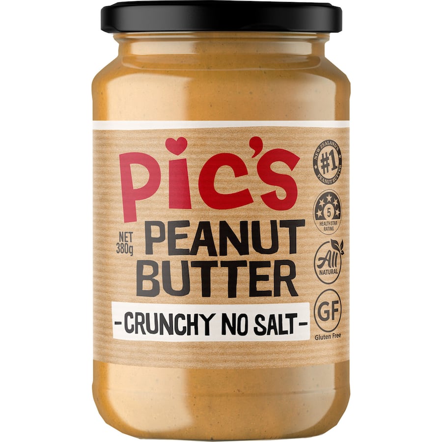 Crunchy Pics Peanut Butter made from 100% hi oleic Australian peanuts, no salt, perfect for a wholesome snack or meal enhancement.