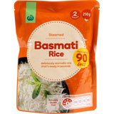 Woolworths Basmati Rice Microwave, ready in 90 seconds, gluten-free, aromatic, perfect for quick meals and meal prepping.