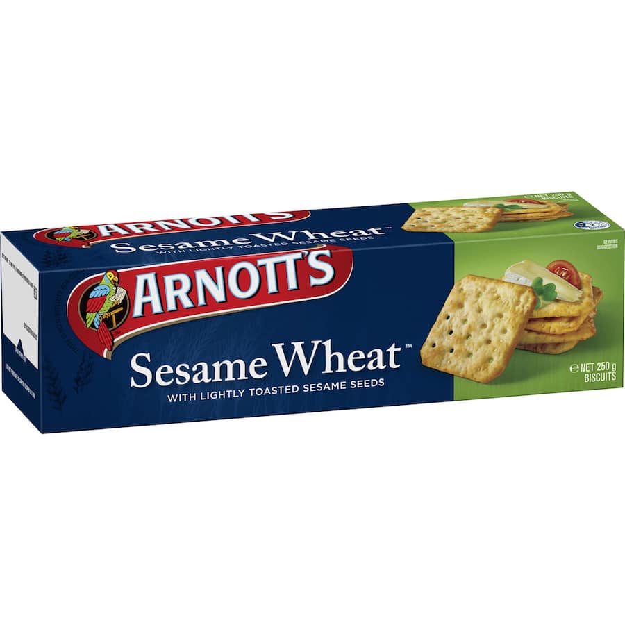 Crispy Arnotts Sesame Wheat Crackers, blending wholesome wheat with nutty sesame for a delicious, versatile snack.