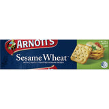 Crisp Arnotts Sesame Wheat crackers featuring the nutty flavor of sesame seeds, perfect for snacking or entertaining.