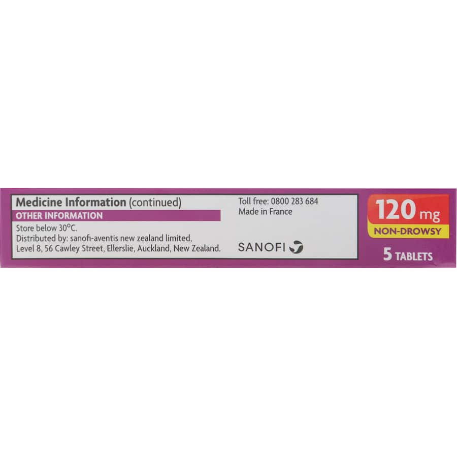 Telfast Hayfever Relief 120mg package, an antihistamine for effective, non-sedating relief from seasonal allergy symptoms.