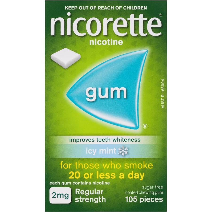 Nicorette Icy Mint Gum 2mg helps alleviate nicotine cravings while freshening breath for a smoke-free lifestyle.