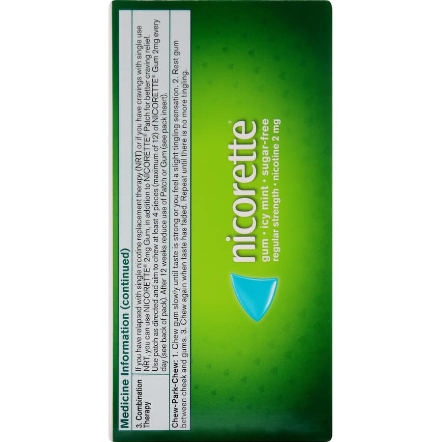 Nicorette Icy Mint Gum 2mg: effective quit smoking aid that alleviates cravings with a refreshing mint flavor.