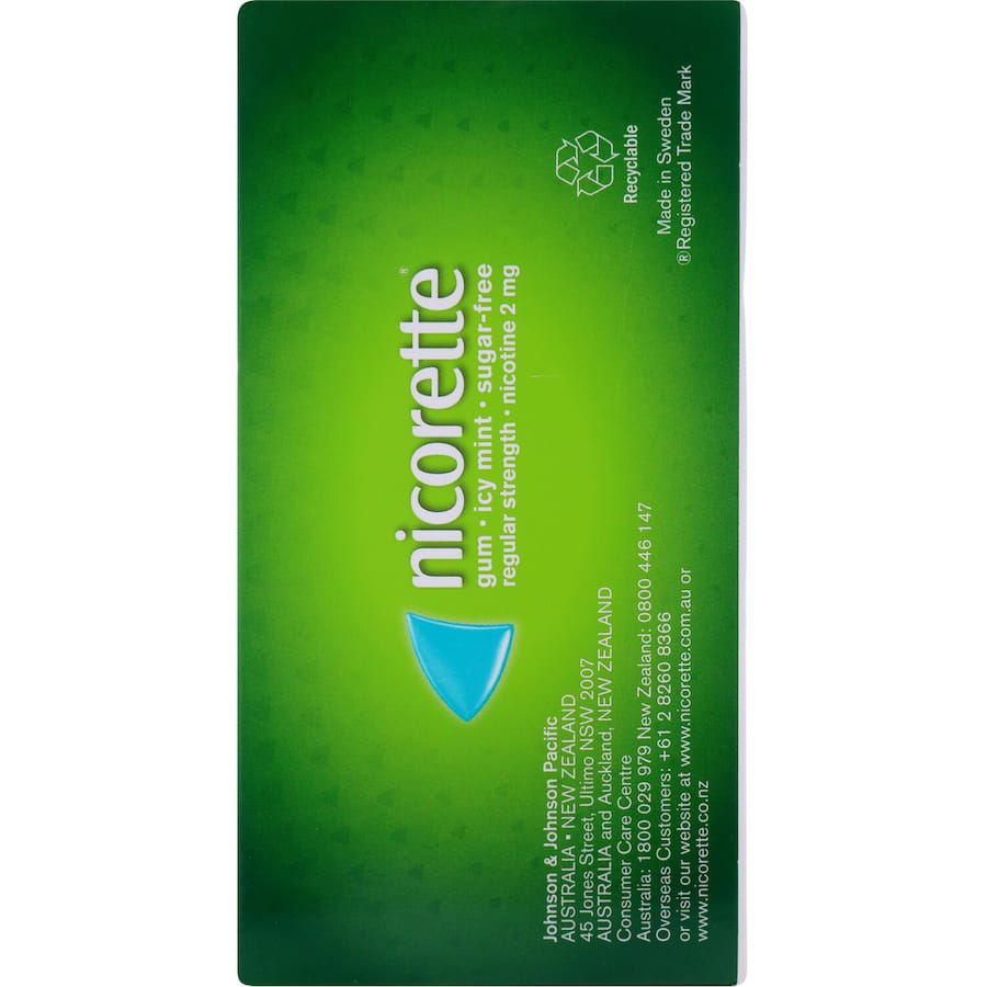 Nicorette Icy Mint Gum 2mg aids in quitting smoking by relieving cravings with a refreshing mint flavor.