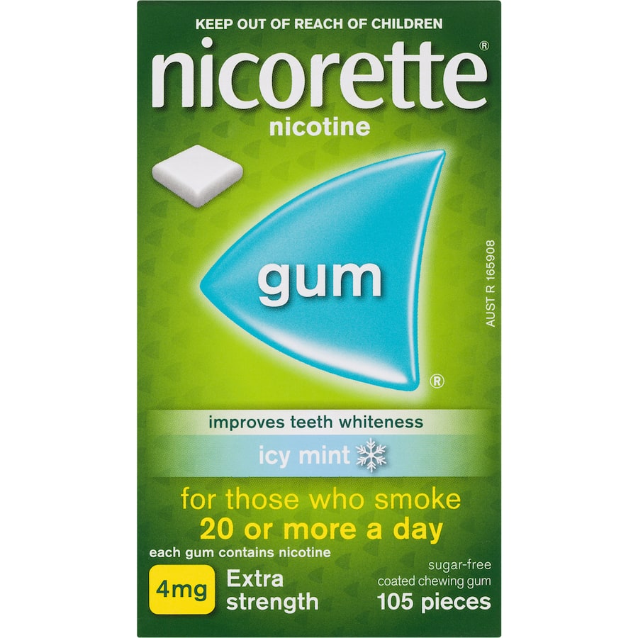 Nicorette Icy Mint Gum 4mg helps relieve nicotine cravings, supporting a smoke-free lifestyle with its refreshing flavor.